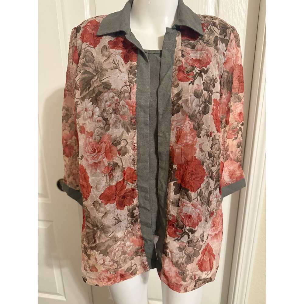 Dressbarn Womens 2 Piece Set Floral Sheer Jacket and Tank Top Size Small